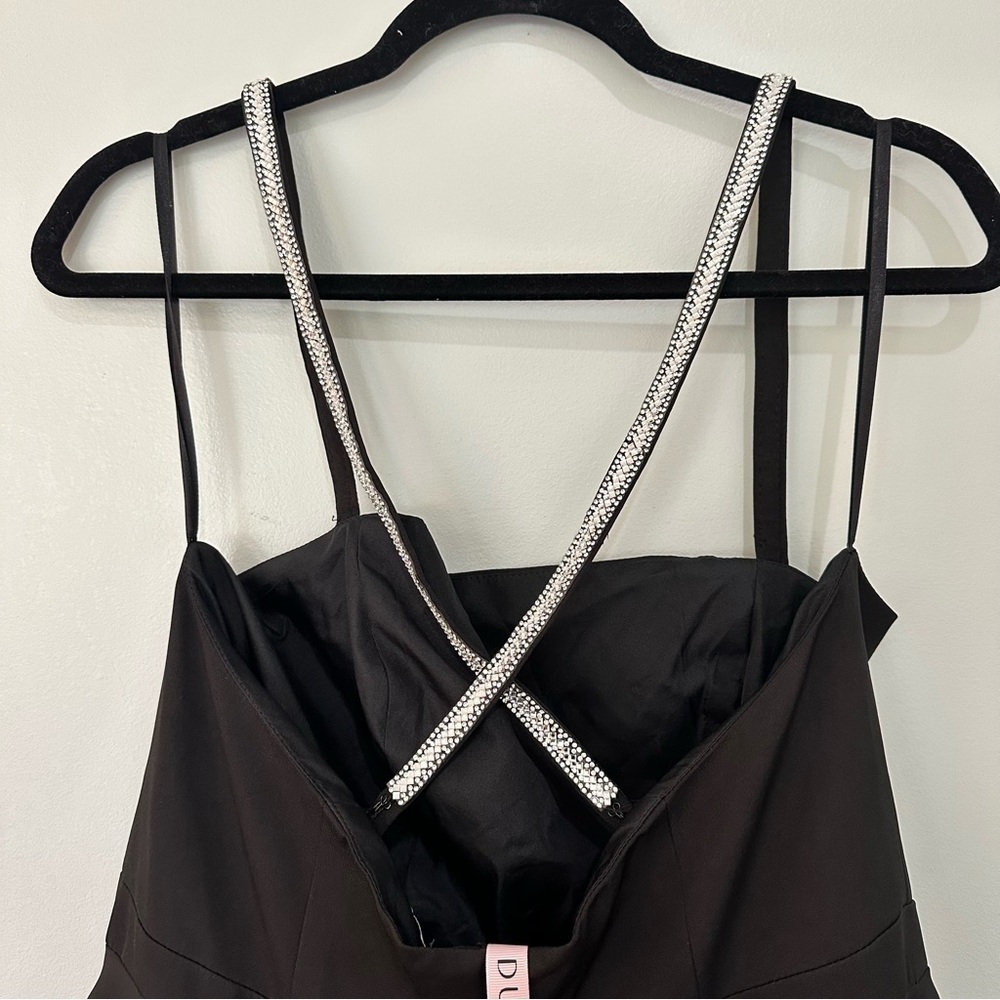 NWOT MAC DUGGAL Black 49106 Square Neck A Line Mini Dress Rhinestone Strap Sz 10 - Picture 8 of 16